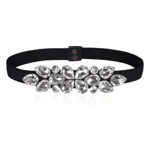 4443 Women Rhinestone Stretch Belts Thin Skinny Elastic Wasit Belt Beaded